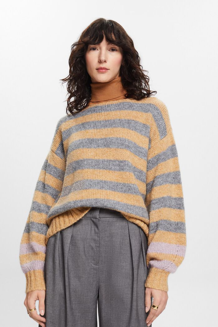 Sweter w paski z mieszanki z wełną i moherem, DUSTY NUDE, detail image number 1