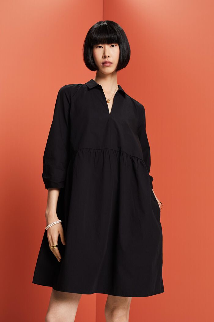 Sukienka o linii A z bawełny organicznej, BLACK, detail image number 0