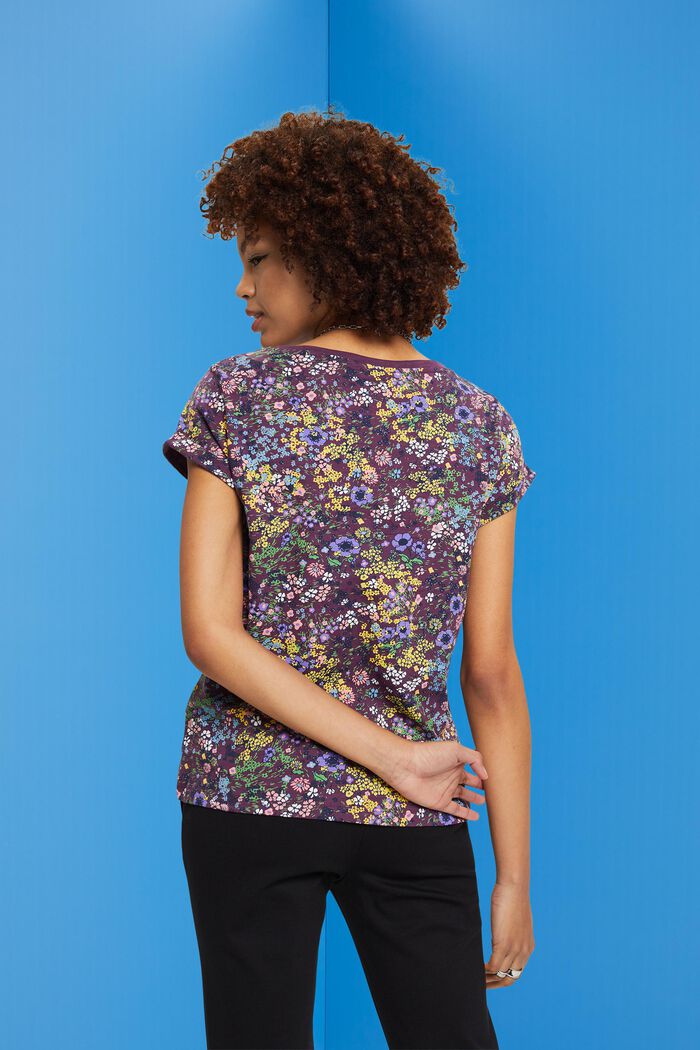 Bawełniany T-shirt z kwiatowym nadrukiem, DARK PURPLE, detail image number 3