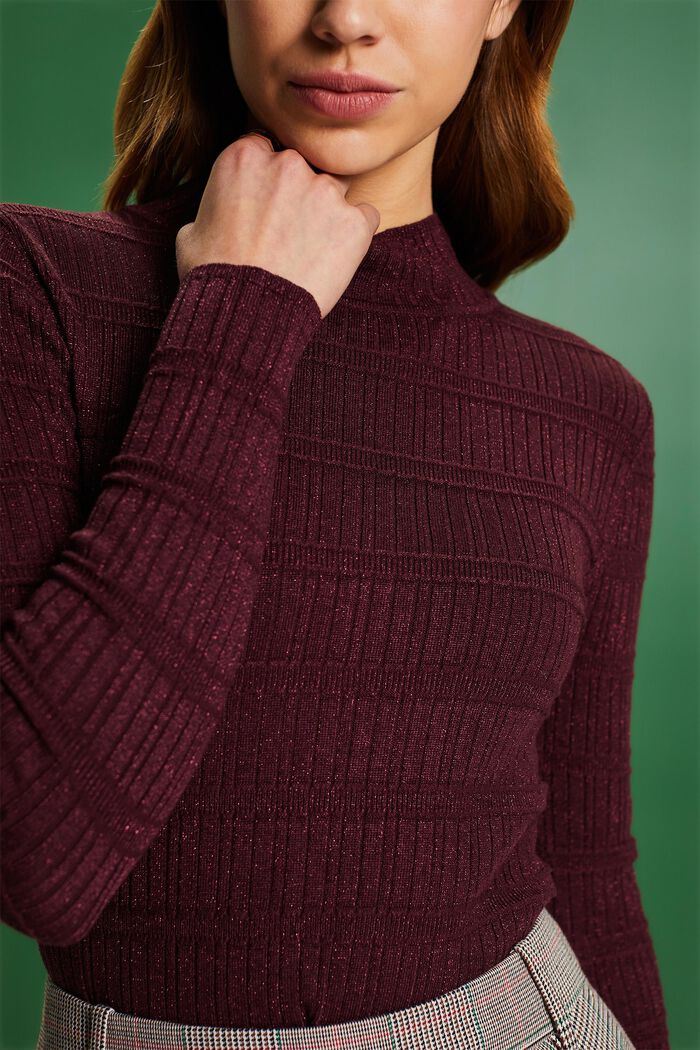 Połyskujący sweter z półgolfem, LENZING™ ECOVERO™, BORDEAUX RED, detail image number 3