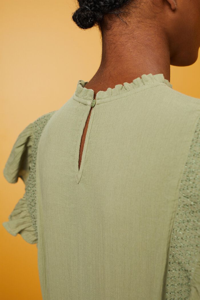Bawełniana bluzka z rękawami z falbanką, LIGHT KHAKI, detail image number 4
