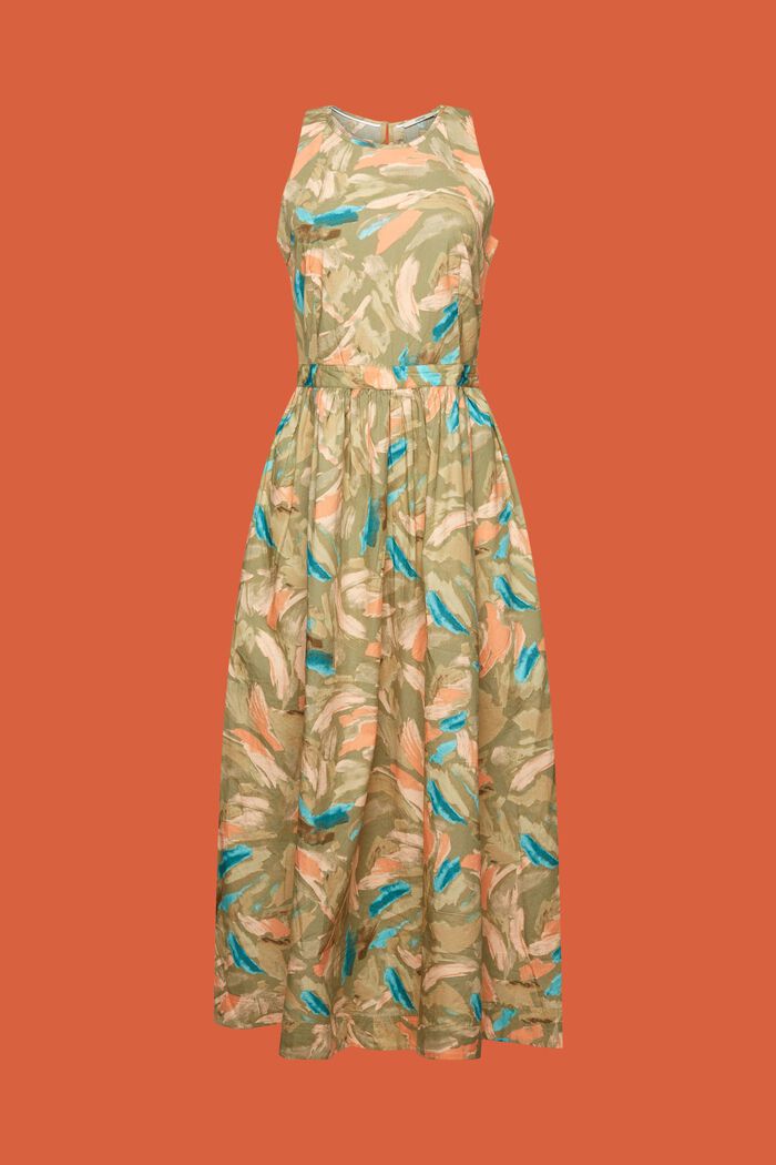 Wzorzysta sukienka midi, 100% bawełny, LIGHT KHAKI, detail image number 6