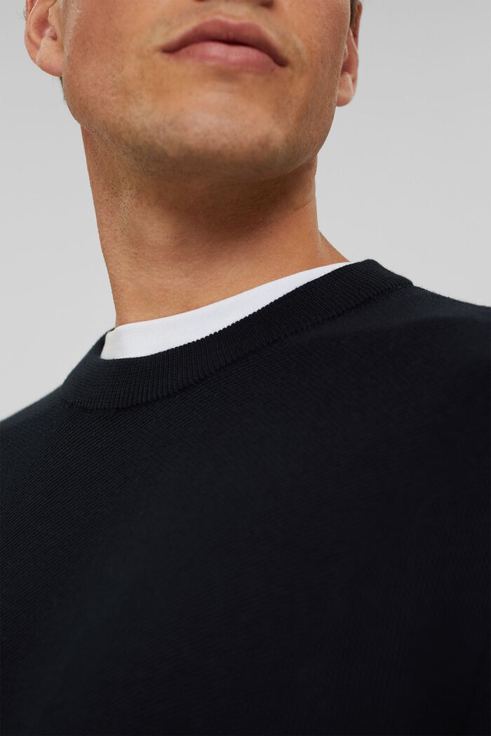 Sweter z fakturą, 100% bawełny ekologicznej, BLACK, detail image number 2