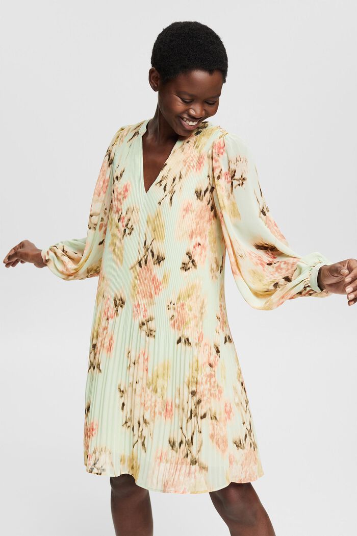 Z recyklingu: szyfonowa sukienka z kwiatowym wzorem, PASTEL GREEN, detail image number 0