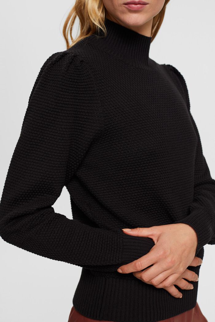 Fakturowany sweter z półgolfem, mieszanka bawełniana, BLACK, detail image number 0