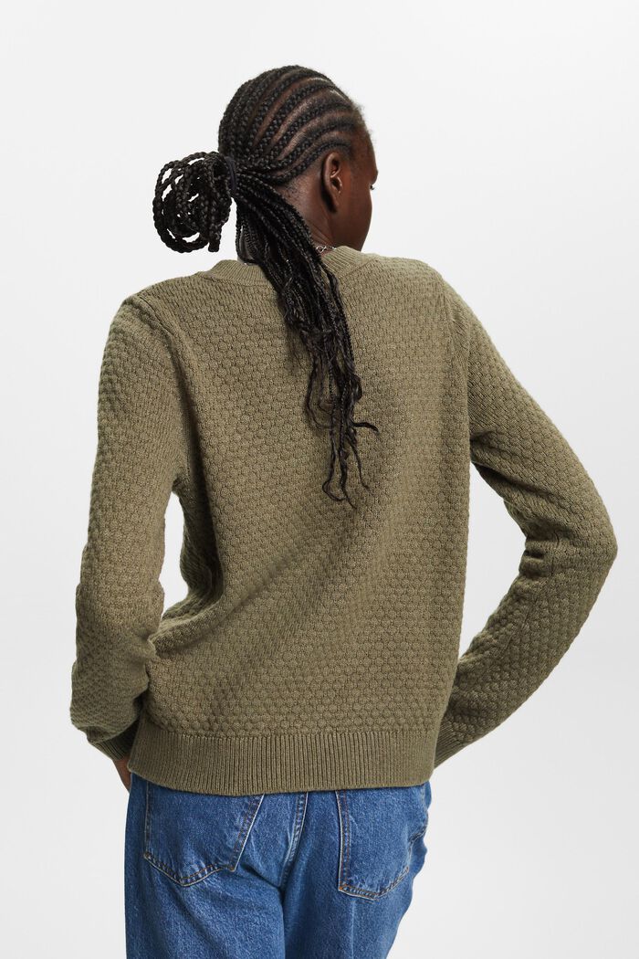 Fakturowany sweter z dzianiny, mieszanka z bawełną, KHAKI GREEN, detail image number 3