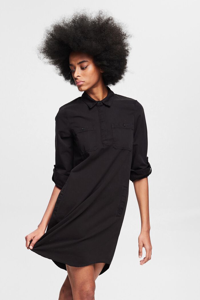 Płócienna sukienka w 100% z bawełny pima, BLACK, overview