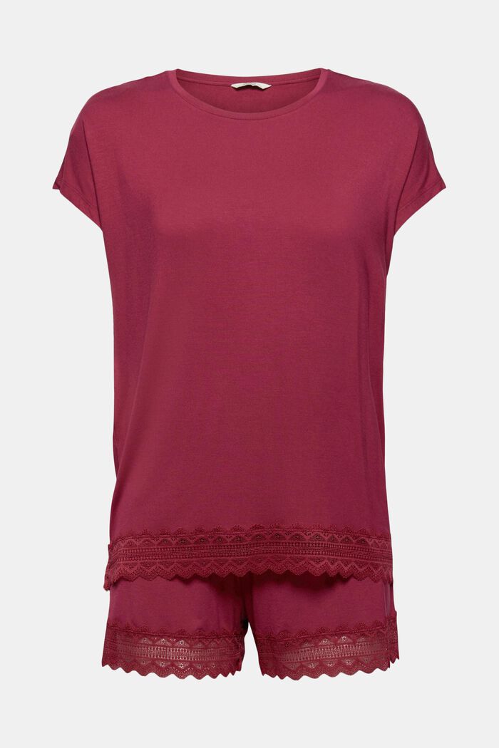 Krótka dżersejowa piżama z LENZING™ ECOVERO™, DARK RED, detail image number 5
