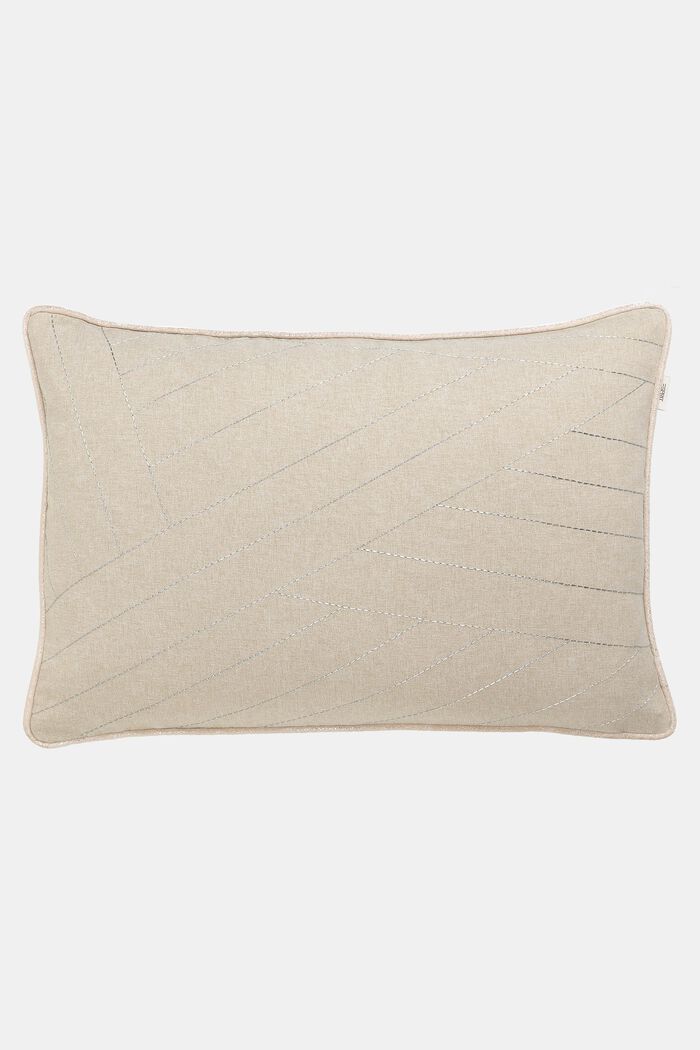 Prostokątna poszewka na poduszkę ze srebrnym haftem, BEIGE, overview