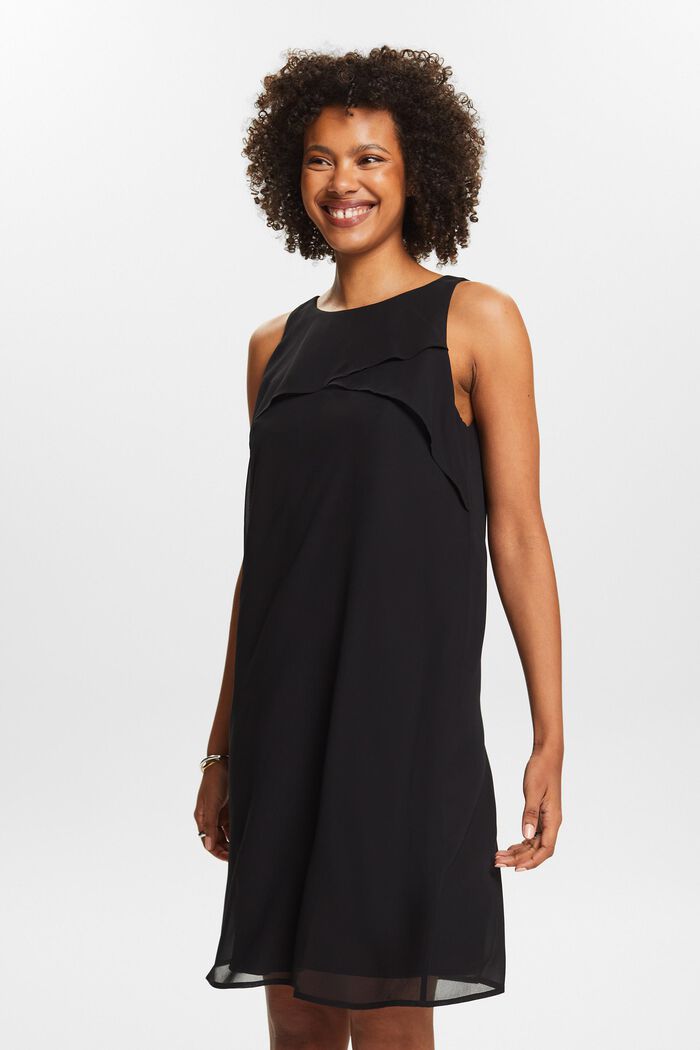 Sukienka mini bez rękawów z szyfonowej krepy, BLACK, detail image number 0
