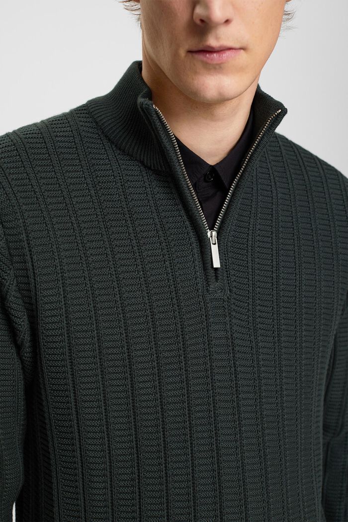 Gruby sweter z zamkiem do połowy długości, DARK TEAL GREEN, detail image number 2