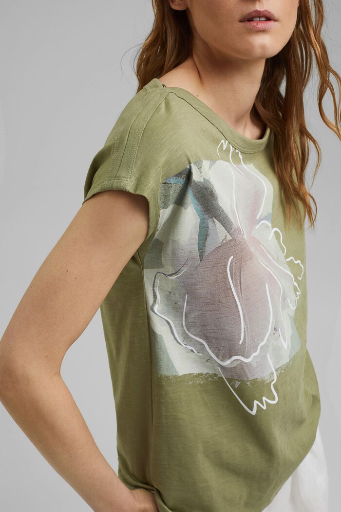 T-shirt z nadrukiem, bawełna organiczna, LIGHT KHAKI, detail image number 2