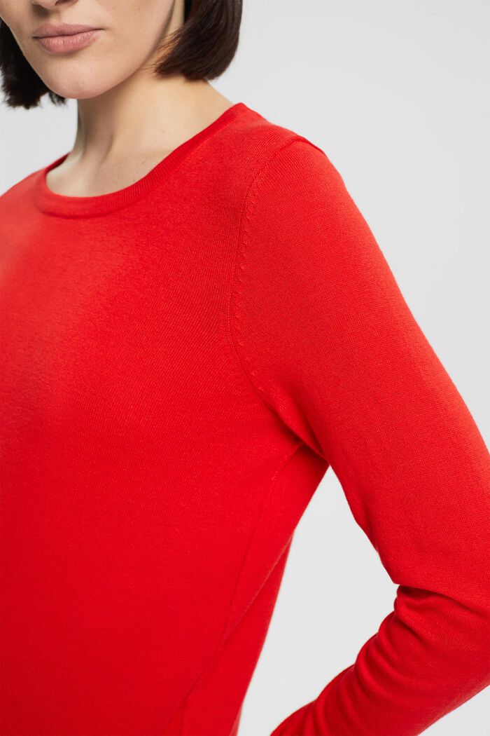 Sweter basic z okrągłym dekoltem, RED, detail image number 0
