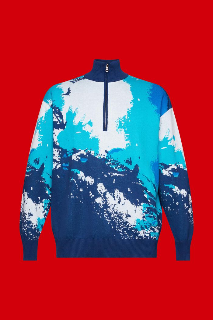 Sweter z zamkiem i falistym wzorem, BLUE, detail image number 6