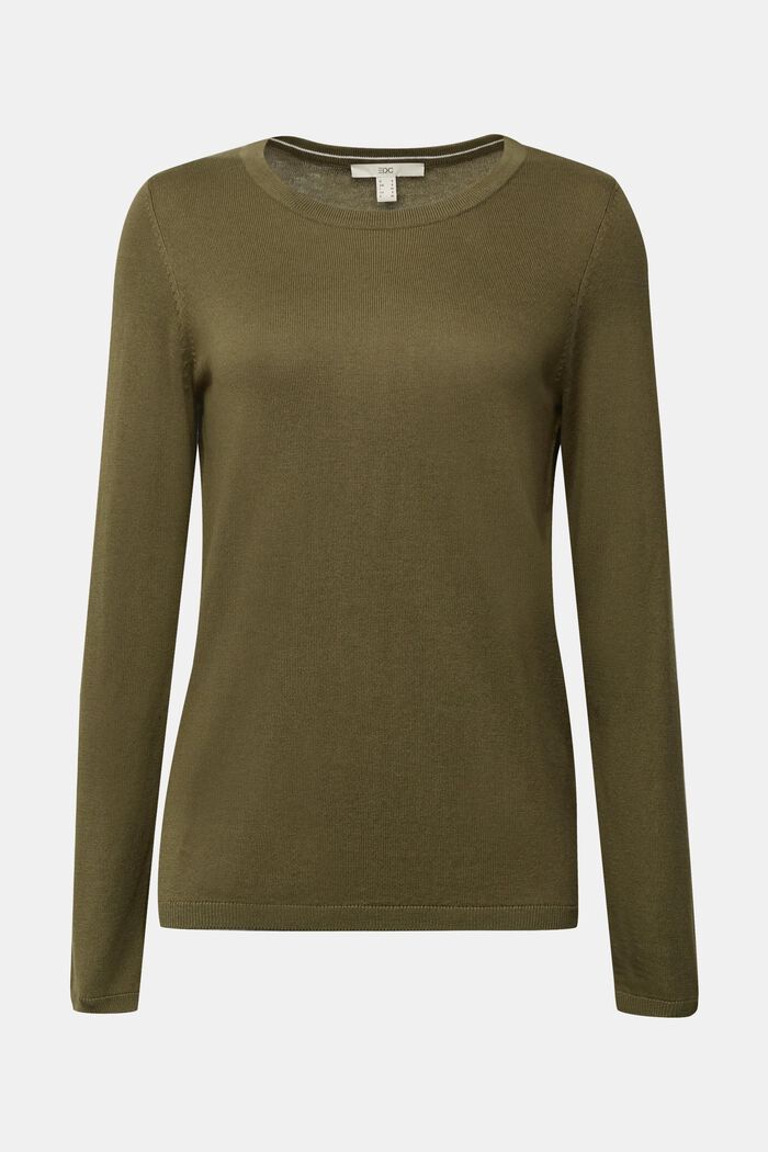 Sweter basic z mieszanki z bawełną ekologiczną, KHAKI GREEN, detail image number 0