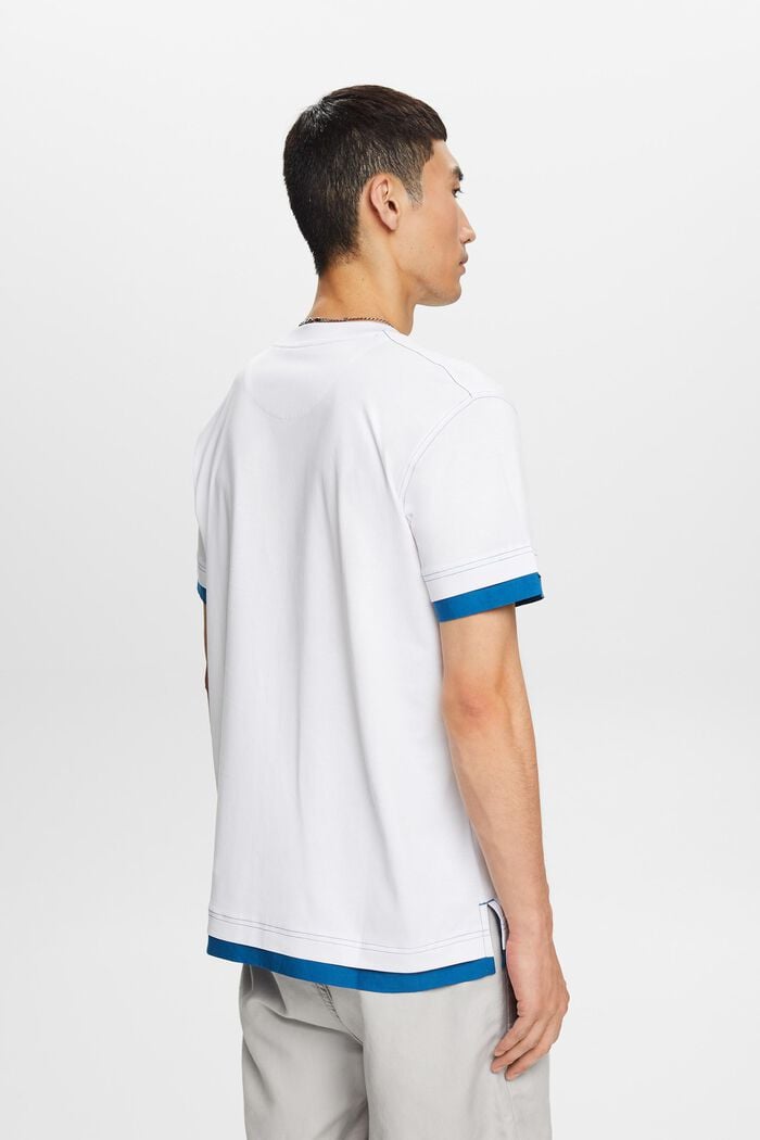 T-shirt z okrągłym dekoltem w warstwowym stylu, 100% bawełna, WHITE, detail image number 3