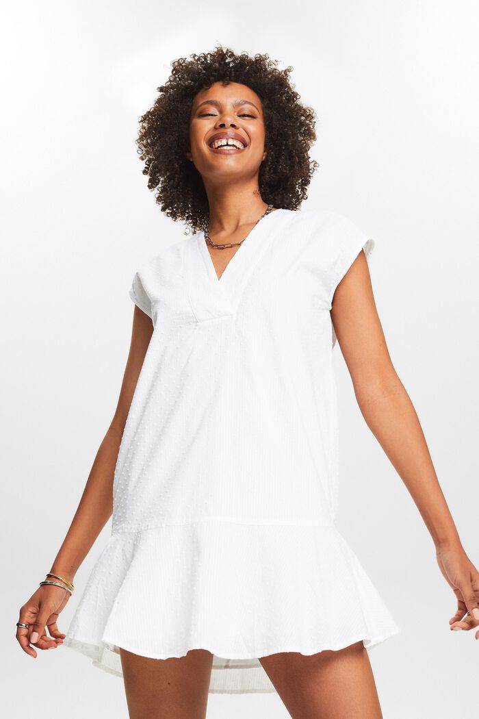 Sukienka mini bez rękawów z baskinką, WHITE, detail image number 0