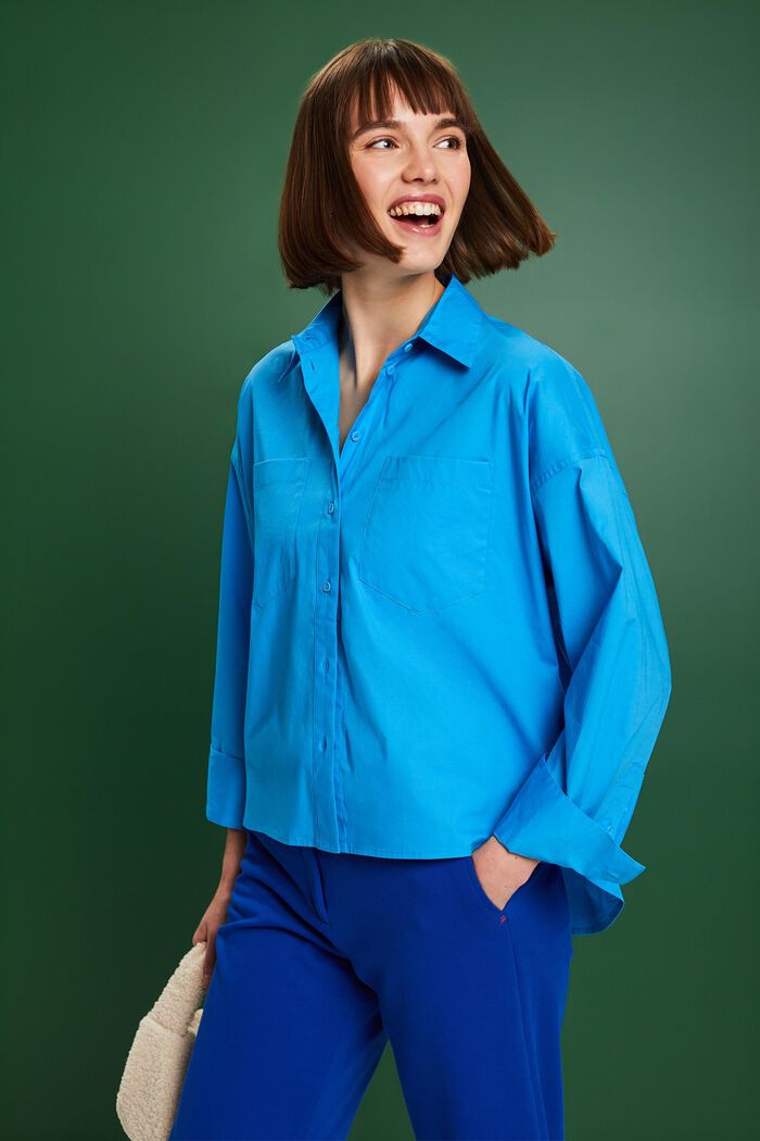 Koszula z bawełnianej popeliny na guziki, BLUE, detail image number 3