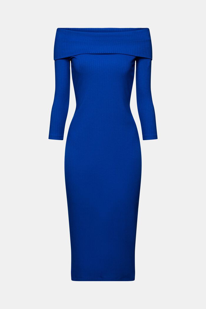 Sukienka midi w prążki z odkrytymi ramionami, BRIGHT BLUE, detail image number 6